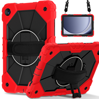 Étui robuste anti-chute WESOROL pour Samsung Tab A11 Plus/A9 Plus 11 pouces avec support rotatif à 360°, dragonne et bandoulière, rouge et noir