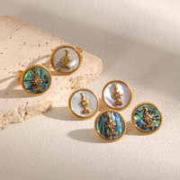 Ensemble de bijoux européens et américains mignons en acier inoxydable plaqué or 18 carats avec étoile, lune, coquille d'ormeau, boucles d'oreilles rondes et bague