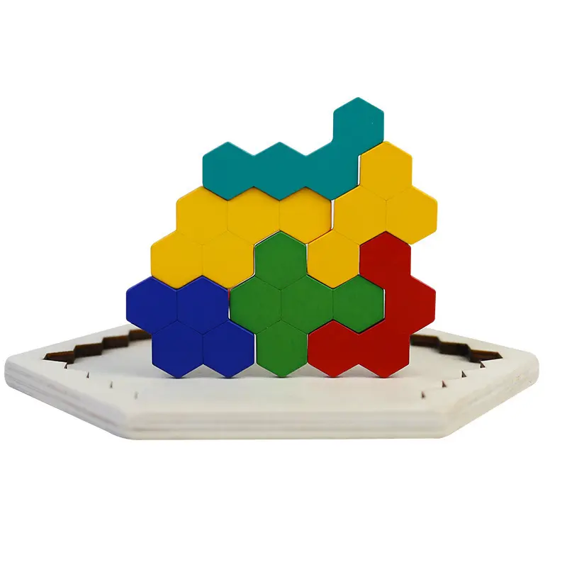 Creative Hexagonal Wooden toys puzzle Geometric Shape Jigsaw Puzzles Board Geometric Wood Shapes Puzzle L1 A