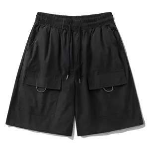 Ropa de hombre OEM y ODM, pantalones cortos de algodón con logotipo personalizado para hombre, pantalones cortos informales en blanco con apertura de pierna ancha para hombre