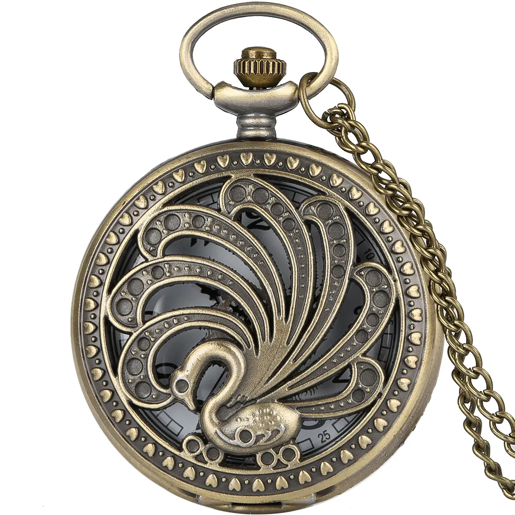 Custom Animal Design Antique Necklace Jewelry Clock Vintage Steampunk Pocket Watch With Peacock