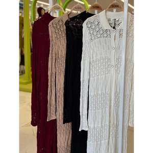 Cárdigan largo calado Bridget para mujer, tejido, de manga larga, estilo bohemio, transparente, negro - Product Image 3