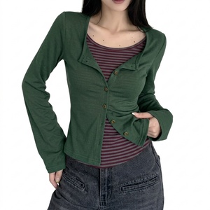 Autumn Long Sleeve Layered Look Top Women Striped Patchwork Button Front Ruched Casual T-<b>Shirt</b> Custom Logo TKAN8116 - Product Image 1