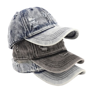 Vintage Washed Denim Baseball Cap Men's Soft Adjustable Summer 6-Panel Curved Sunshade Ripped <b>Leaf</b> Design Fashionable High - Product Image 1