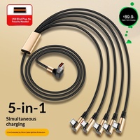 Câble de charge super rapide USB-A Type-C 6A 5-en-1 de 1,5 m pour téléphone portable Android, avec tête coudée, vente en gros