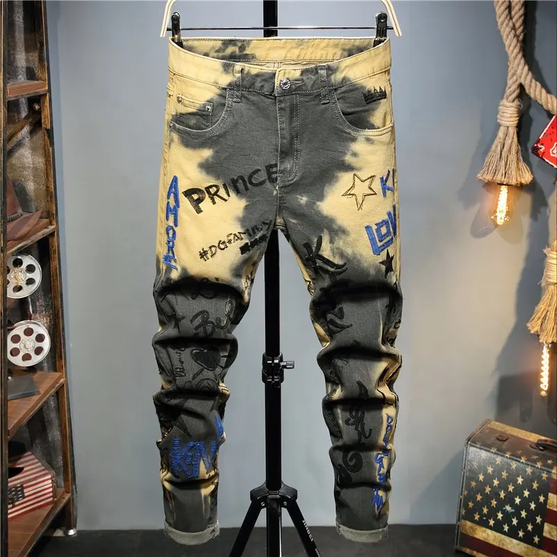 men's ripped jeans fashion personality slim hip hop jeans male denim street design trousers