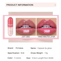Gloss à lèvres repulpant mini capsule Fit Colors, hydratant, transparent, changeant de couleur en fonction de la température, brillant à lèvres liquide