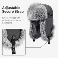 Chapeau d'hiver en daim synthétique type trapper, chaud, doublé de fausse fourrure, avec cache-oreilles et sangle réglable, logo personnalisé disponible, fournisseur de chapeaux