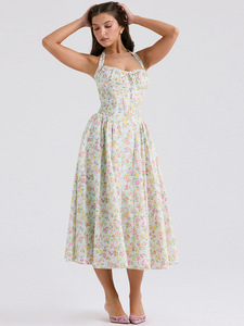 Nuovo Abito Lungo Floreale Sexy da Donna Stile Europeo e Americano, Vestito da Sera Aderente per Vacanze - Product Image 4
