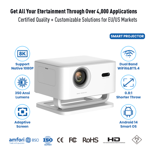 JUNUO New Arrival X4 AD 1080P HD LED Projector 300ANSI Android 14 Auto Vertical Keystone WiFi6 BT Portable Smart Home Projector