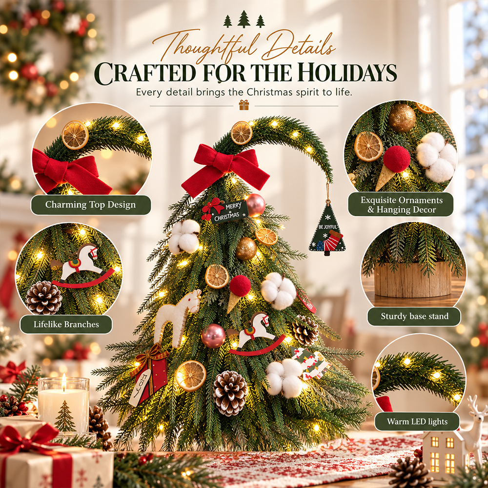 Artificial Christmas Tree Noble Fir with LED Lights & Base,Mini Snow Flocked Christmas Tree,Mantelpiece Tabletop Christmas Decor · image 4