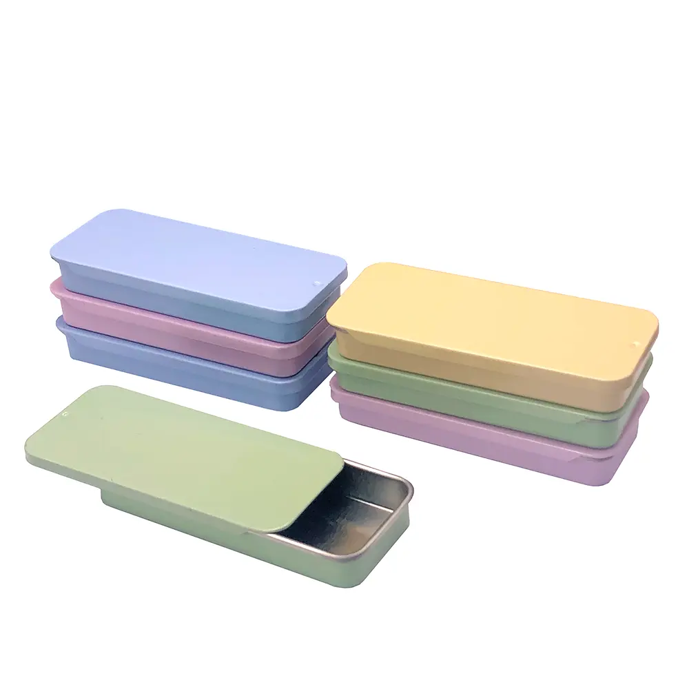 Empty Metal rectangular Tins Slide Top Lid For Crafts sliding slip tin Lip Balm Small tin box