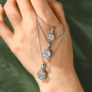 Premium D-Renk Mozanit Yuvarlak 4-Prong Kablo Zincir Kolye Kolye S925 Gümüş 2g Lüks Günlük Ofis Olmazsa Olmaz Takı - Product Image 1