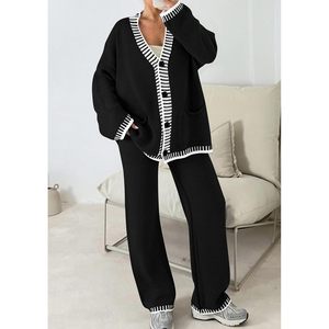 Conjunto de punto para mujer Prettigarden: Cárdigan, suéter y pantalones a juego, atuendo informal para otoño e invierno, manga larga, anti-bolitas - Product Image 2