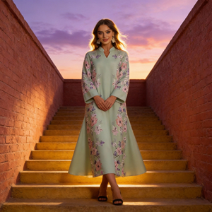 Abaya de luxe en polyester imprimé sur mesure élégante pour femmes musulmanes Occasion de soirée Vente en gros OEM - Product Image 4