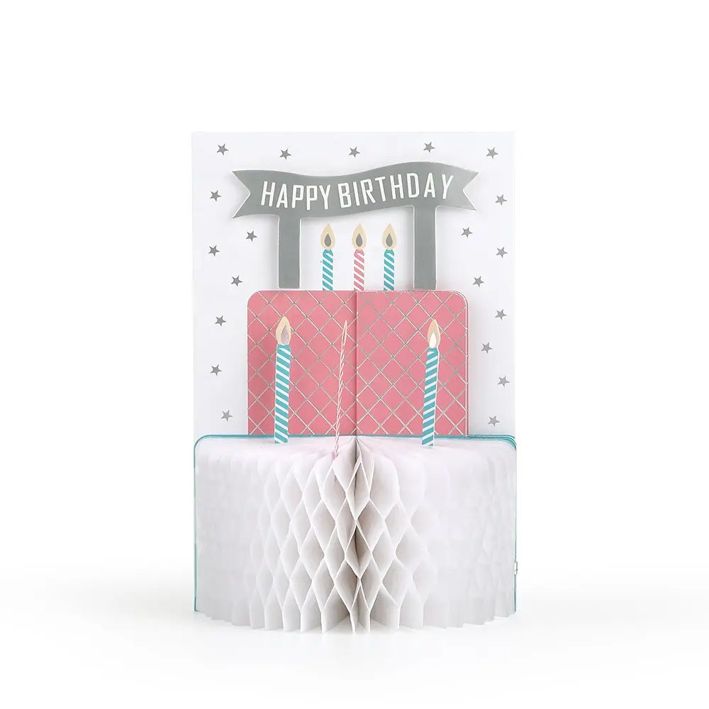 Fabrication personnalisée de cartes de vœux pour enfants, avec décoration en nid d'abeille, Unique, 3D, Pop-up, gâteau d'anniversaire, cartes de vœux pour les petits