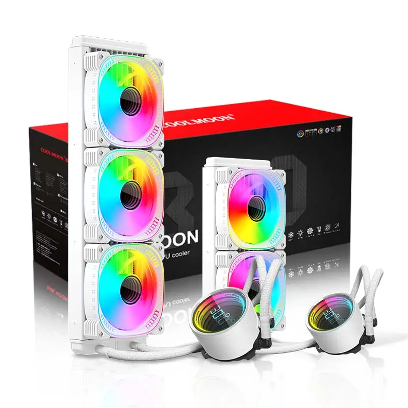 High Quality COOLMOON computer gaming aio cpu cooler Infinite Lens Temperature Display White liquid cooler pc cpu cooler liquid