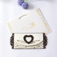 Cartes d'invitation de mariage en bois en forme de cœur, découpées au laser, avec papier vierge et enveloppe – Vente en gros