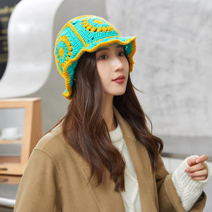 Gran oferta <span class=keywords><strong>de</strong></span> invierno Crochet Granny Square Flower Hat hecho a mano Knitting Bucket Cap para Niñas para pesca fiesta Casual ciclismo - Product Image 5