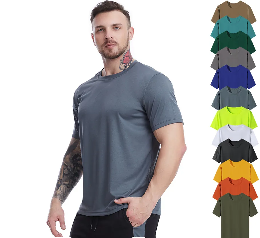 New Arrival Fashion Hot Selling Wholesale Solid Color V-neck Cheap Microfiber Men's Sport T-shirts