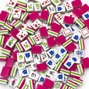 Tuiles de Mahjong Américaines Cartoon Crew, Ensemble de 160, Motifs Cœur Rouge, Dragon, Nuage, Fleur, En Stock, Personnalisation OEM/ODM - Product Image 1