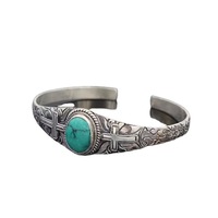 Vintage sculpté Turquoise Bracelet Boho croix réglable Bracelet en argent bohème garniture oiseau grands bracelets manchette bijoux pour hommes