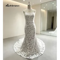 Gaun Pengantin Mewah Model Mermaid Berbahan Lace dengan Kerah Sweetheart dan Ekor Pendek