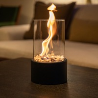 Poêle à bioéthanol moderne miniature ronde en acier avec revêtement en poudre, lampe de table pour une utilisation intérieure/extérieure, cadeau