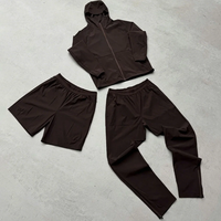 Ensemble de survêtement 3 pièces pour homme : veste à capuche zippée, short et pantalon cargo – Idéal pour l'entraînement en salle et le fitness – Toutes saisons – Nylon – Vente en gros
