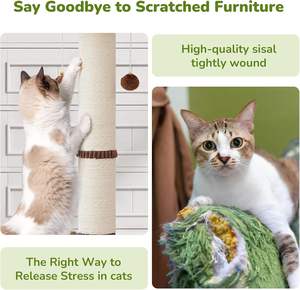 Griffoir pour chat <span class=keywords><strong>de</strong></span> 34 pouces <span class=keywords><strong>de</strong></span> hauteur avec jouet à balle sur rail, robuste et épais, grand diamètre, en sisal naturel - Product Image 2