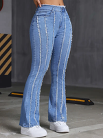 Jeans évasés coupe bootcut pour femme Denim Factory, bords bruts, taille mi-haute, extensibles, faible MOQ, services de personnalisation, OEM