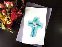 Artisanat en verre fait main, colombe blanche en croix, 8x12 cm, cadeau religieux de Pâques - Fournitures religieuses pour la famille