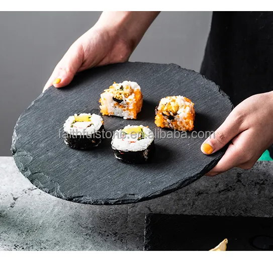 bandeja de sushi plato de queso estilo piedra Juego de 4 platos de sushi rectangulares de pizarra