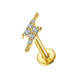 Lotus Wholesale Bijou de piercing pour l'oreille en or massif 14 carats véritable avec zircon, forme papillon, vis à filetage interne, type labret - Product Image 6