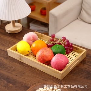 Custom Made Rattan Woven Bamboo <b>Tray</b> Solid Wood Tea Serving <b>Tray</b> <b>Small</b> Medium Large Size Home Restaurant Use - Product Image 3