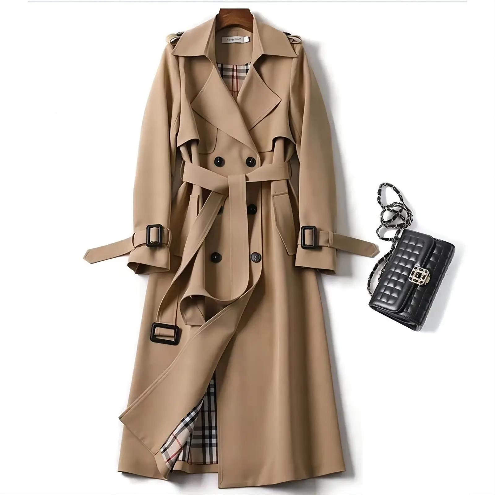 2022 Spring Winter Fashion High Quality Womens Belted Coat Mid-length Jacket Fashion Women Long Trench Coats for Ladies