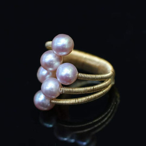 14K Gold Filled Wire Wrapped <b>Adjustable</b> <b>Ring</b>, Natural Lavender Freshwater Multi Pearl Handmade Open <b>Ring</b> for Women - Product Image 1