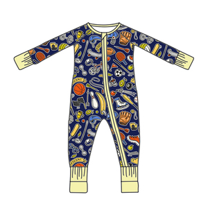 Groothandel Sport Thema Geprinte Kinderen Bamboe Baby Pyjama's Peuter Ronde Hals Romper Baby 230gsm Bamboe Ritspakje - Product Image 5