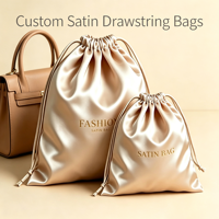 Sac à poussière en satin avec logo de marque personnalisé, pochette en satin à cordon de serrage pour extensions de cheveux, sac à main, emballage cadeau