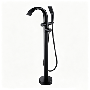 Robinet de douche sur pied en laiton noir mat, avec jet pluie, monocommande, design minimaliste pour salle de bain - Product Image 1