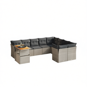 Conjunto de Sofá Modular de Jardín de Ratán Gris, 6 Plazas, Muebles de Exterior Resistentes a la Intemperie, Diseño Contemporáneo - Product Image 1