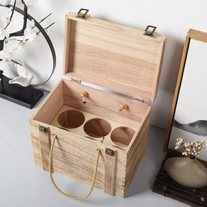 Caja de madera para licor con tapa abatible, rectangular, de madera de pino, con asa, para almacenamiento de vino. - Product Image 1