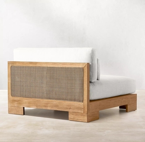 Divano Sezionale da Esterno di Lusso in <span class=keywords><strong>Vimini</strong></span> Naturale con Struttura in Legno di Teak Massiccio - Product Image 4