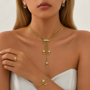 Ensemble de bijoux en cristal plaqué or à la mode, 4 pièces/ensemble, collier, boucles d'oreilles, bague géométriques pour femmes, cadeau de mariage - Product Image 1