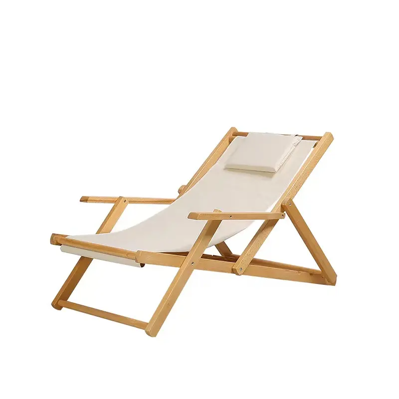 Custom Logo Foldable Recliner Camping Canvas Picnic Garden Outdoor Oxford Sunbathing Wood Deck Beach Chair