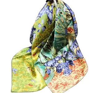 90*90cm Elegant Style High Quality Hot Sale Promotion Price Comfortable Feeling Material Nice Design Silk Satin Scarf for Girl