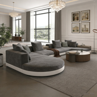 Canapé modulaire en forme de U moderne avec chaise longue, ensemble de meubles de salon en tissu de lin de luxe avec table basse ronde