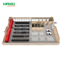 Équipements de supermarché en métal durable : rayonnages thermolaqués, tables réfrigérantes et paniers