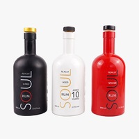 Bouteille de vin cylindrique à col long de 500 ml en verre dépoli noir, scellée au bouchon, estampillée à chaud, pour Baijiu et Vodka, haute esthétique