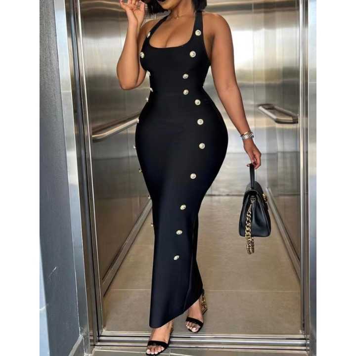 backless bodycon maxi dresses Floral Print Sleeveless Dress Apricot / L out dress Aloruh Women's Deep V-Neck Backless